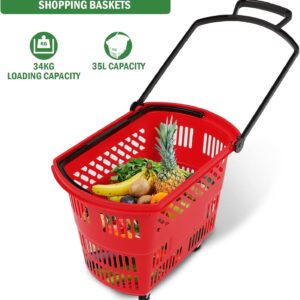 Prémium Műanyag Gurulós Bevásárlókosár Húzókarral (Piros)